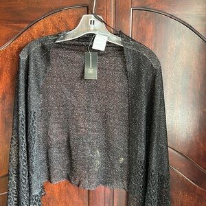 INC International Concepts Black Shimmery Evening Fringe Scarf/Wrap NEW